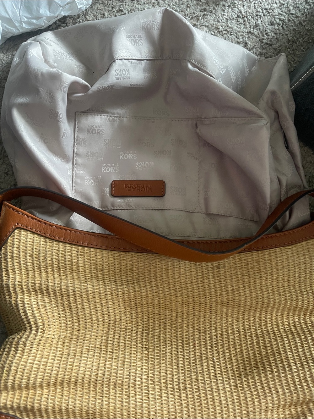Michael Kors Tan Woven Tote with Brown Leather Trim and Gold Hardware - Picture 6 of 6